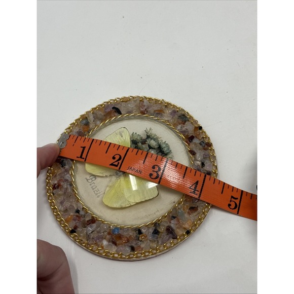 Vintage Real Butterfly Taxidermy Round Convex Glass Stone Box Brazil Brasil - Picture 7 of 7